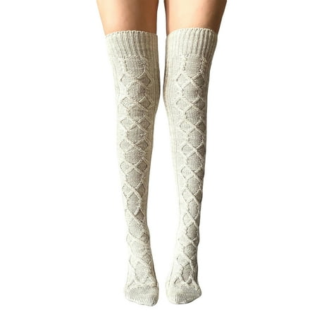 

sdghg Women Cable Knit Stockings Solid Color Knitted Crochet Over-The-Knee Socks Thigh High Leg Warmers