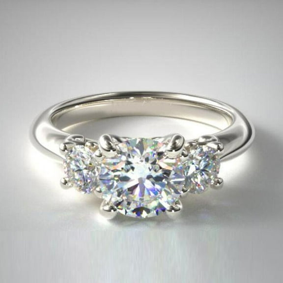 2Ct Round Cut VVS1/D Diamond Three Stone Women's Wedding Ring Solid 14k White Gold