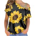 thumbnail image 1 of Blusa de manga corta con hombros descubiertos y estampado de flores para mujer Pompotops  hfajkhk128737, 1 of 8