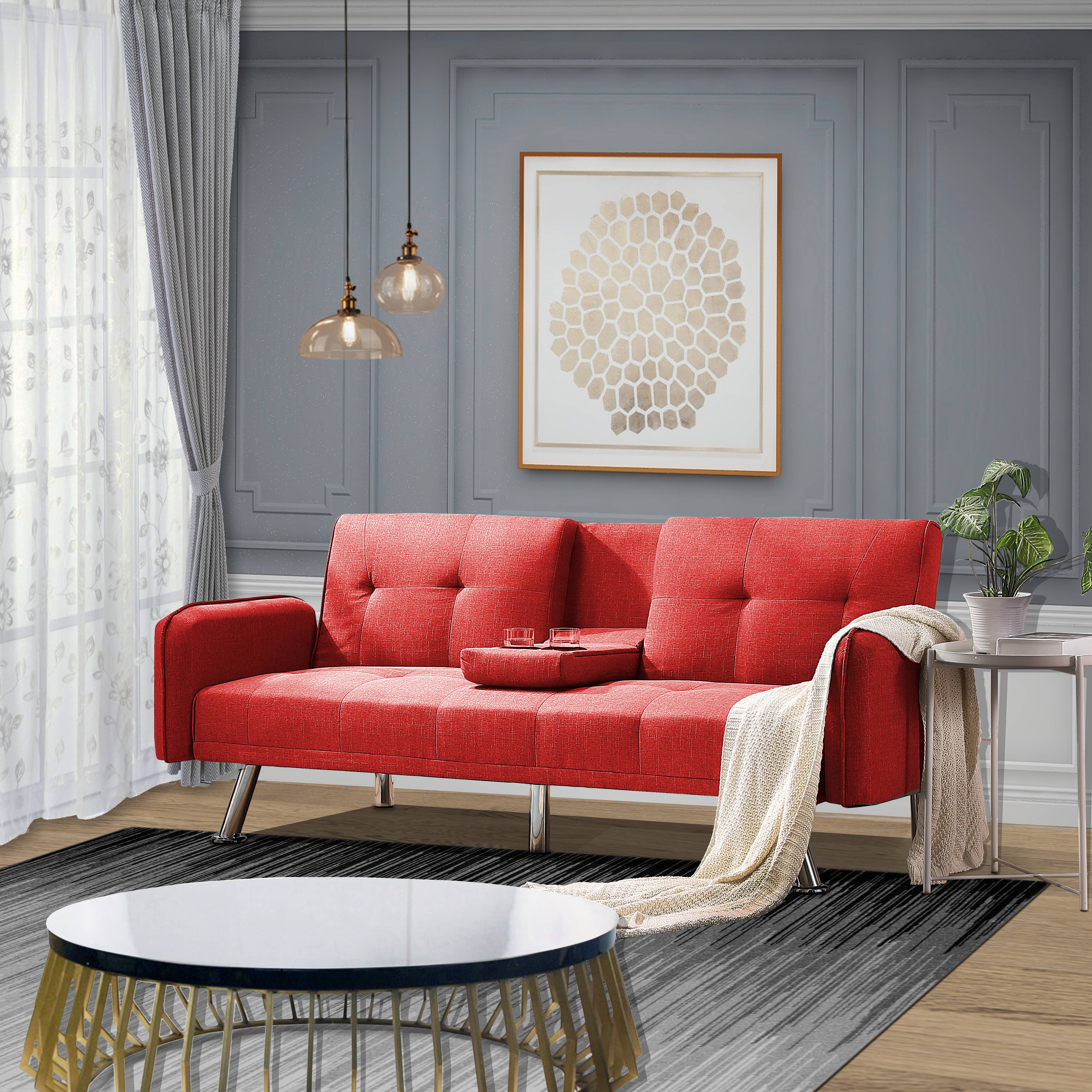 UHOMEPRO Convertible Futon Sofa Couch, 74" W Mid Century Sofa Couch