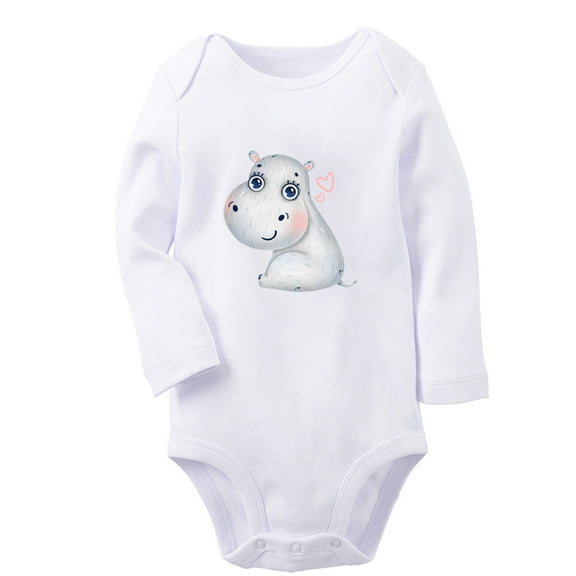 iDzn Little Baby Cute Rompers, Newborn Babies Unisex Bodysuits, Infant Animal Rhino Graphic Jumpsuits, Toddler Kids Long Sleeve Oufits (White, 0-6 Months)