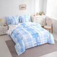 thumbnail image 3 of Manfei Ribbon Bow Bowtie 7 Pieces Bedding Comforter Set,Blue Geometric Grid Print Full Bedding Set,Princess Bowknot Fitted Sheet Flat Sheet For Child,Ultra Soft Home Decor Reversible, 3 of 8