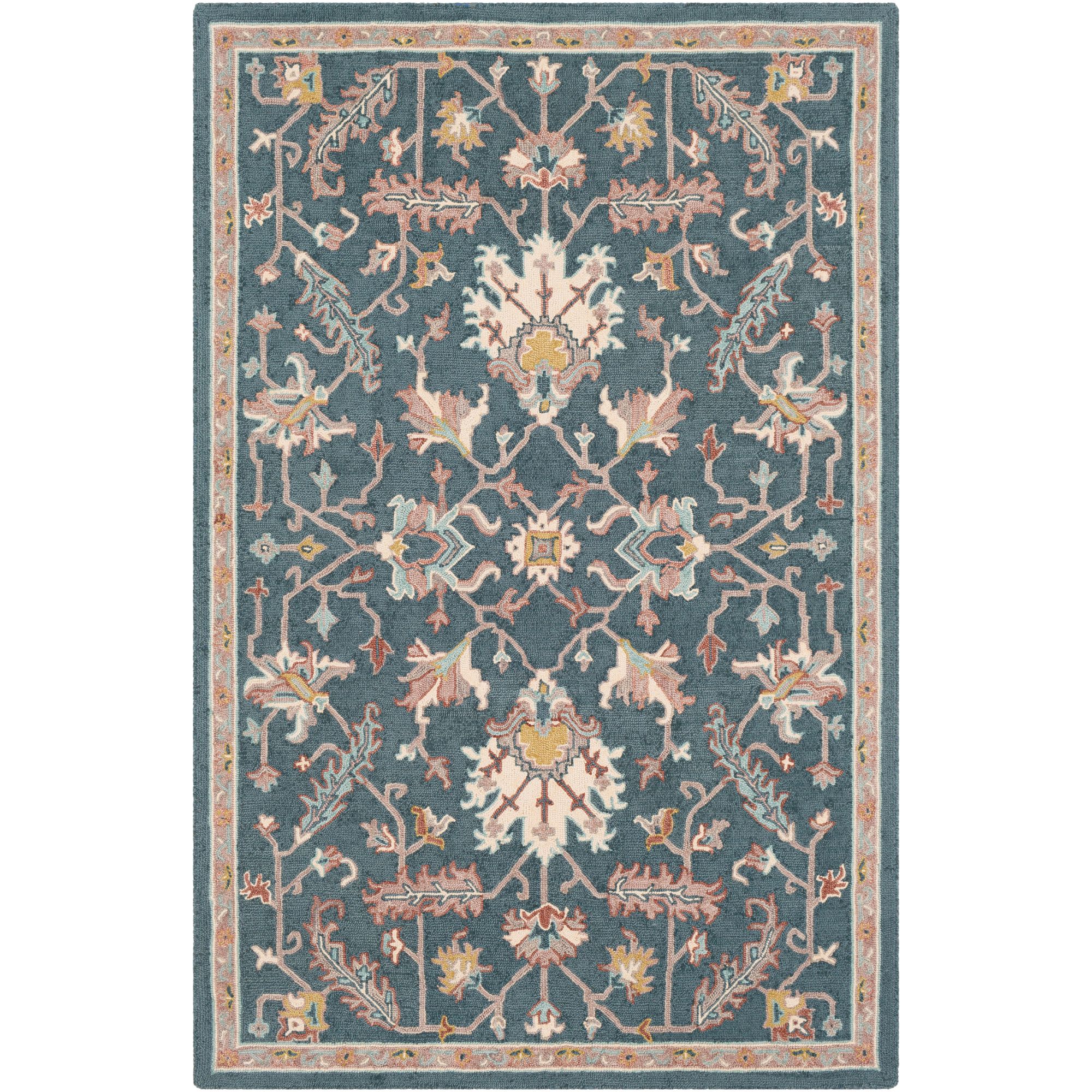 8' x 10' Traditional Style Teal Green and Beige Rectangular Area Throw