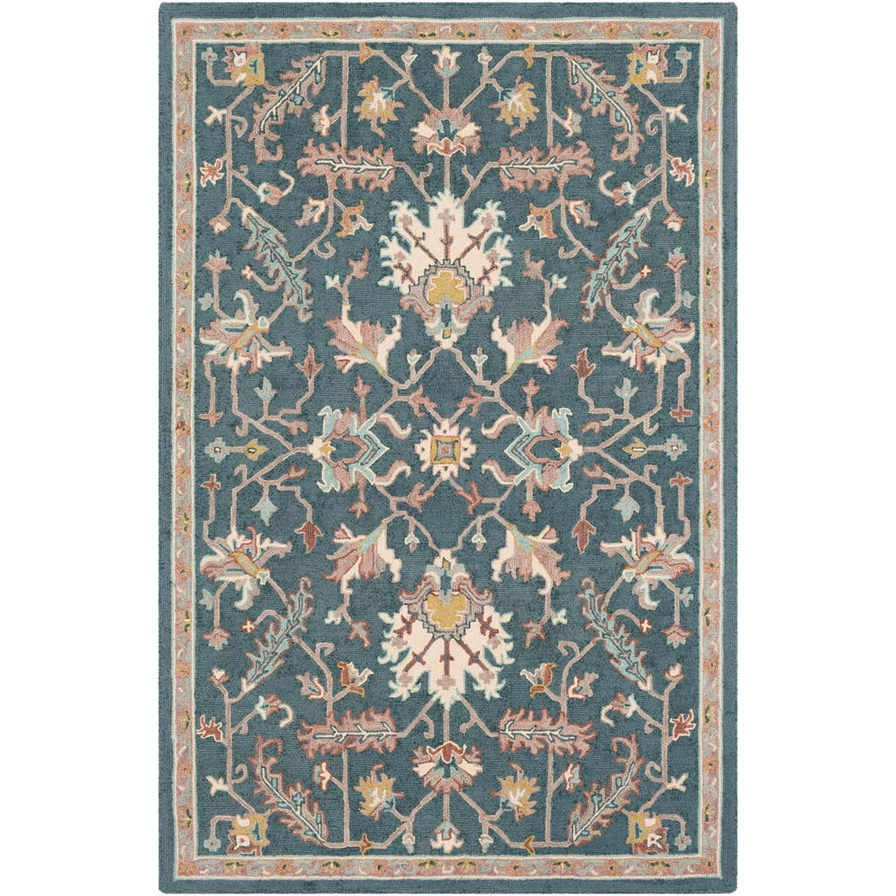 8' x 10' Traditional Style Teal Green and Beige Rectangular Area Throw