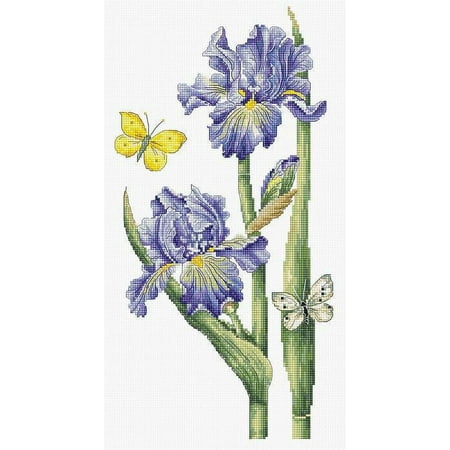 UPC: 4840746065514 | Counted Cross-Stitch Kit May Iris B7001L By Luca-S Needlework Flower Green Blue Canvas Cotton Easy Small