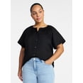 thumbnail image 2 of Time and Tru Women's Cotton Button Up Blouse with Short Sleeves, Sizes XS-XXXL, 2 of 6