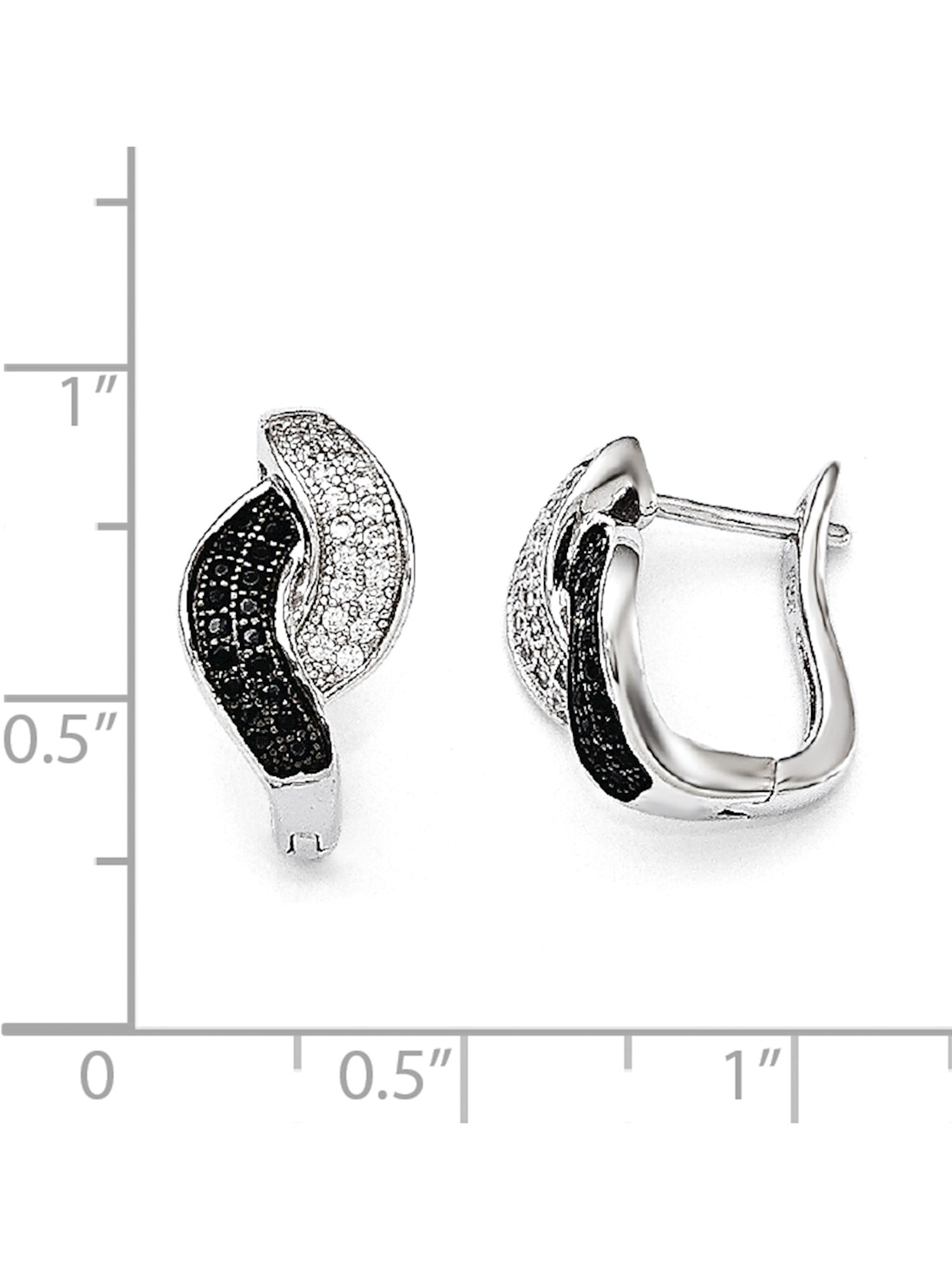 Brilliant Embers 925 Sterling Silver Rhodium-plated Polished Black Spinel /& CZ Heart Hoop Earrings