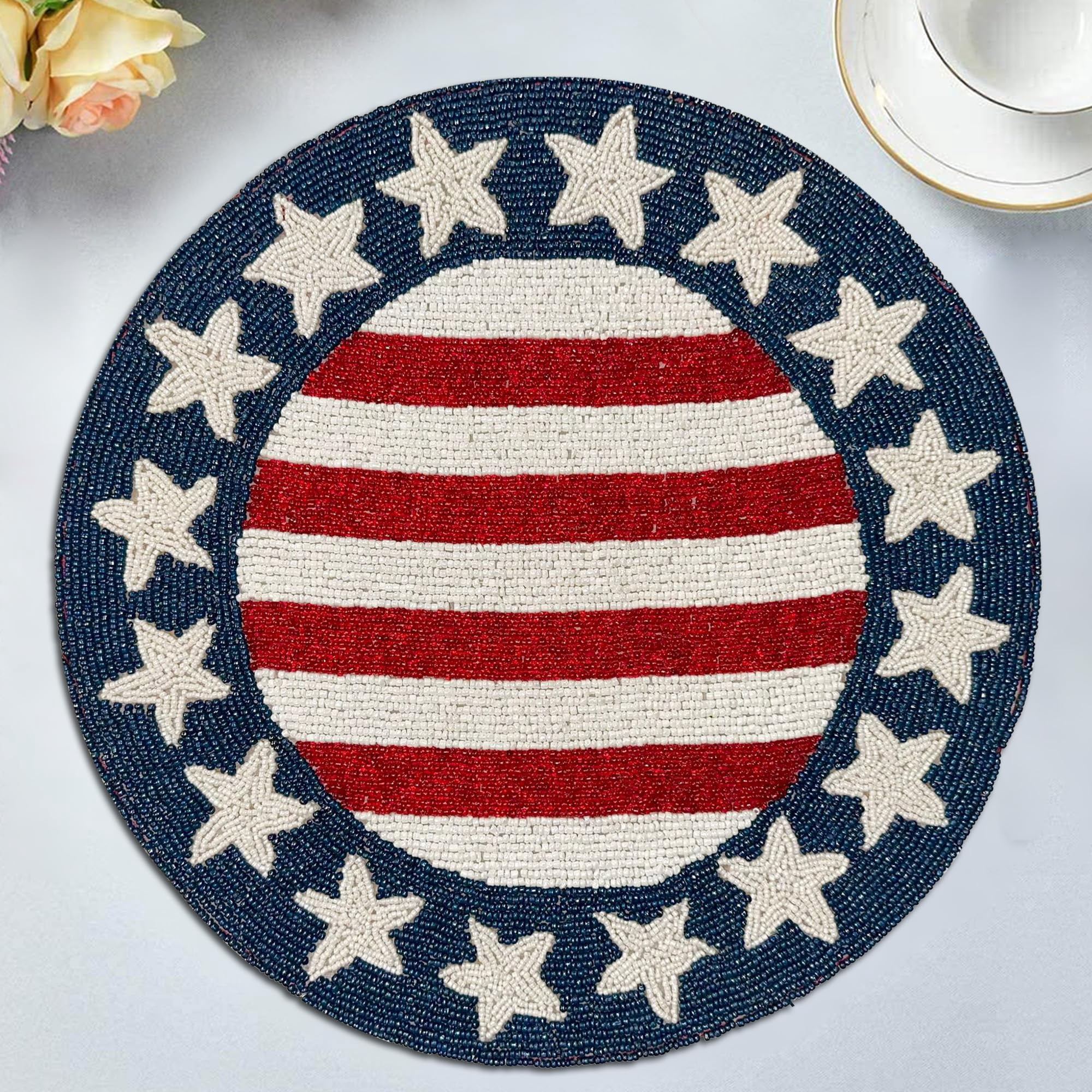 USA Flag Placemats for Fall Autumn Thanksgiving Dining Table Scratch Heat Resistant Charger Mats Kitchen Decor Set of 6