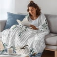 thumbnail image 3 of Blue Pumpkins Fall Throw Blanket, Flannel Fleece Blanket with Striped Design for Couch, Vintage Eucalyptus Leaves Thanksgiving Soft Breathable All Season Plush Blankets for Sofa Office Travel 40"x50", 3 of 9