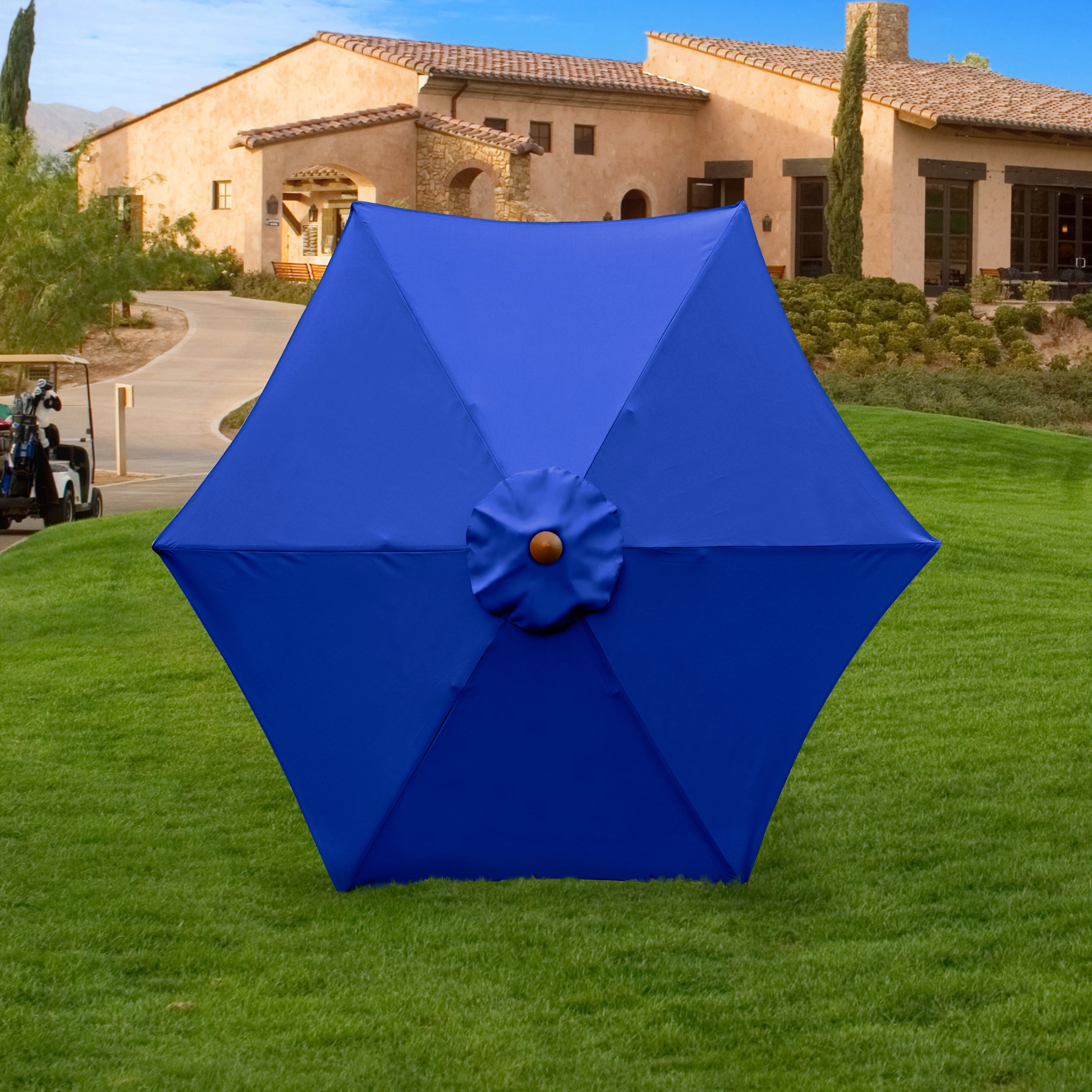 Astella 90" Pacific Blue Solid Print Hexagon Market Patio Umbrella