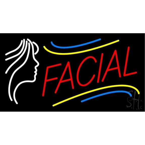 Facial LED Neon Sign 20 x 37 - inches, Black Square Cut Acrylic Backing, with Dimmer - Bright and Premium built indoor LED Neon Sign for Spa interior decor and storefront.