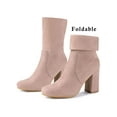 thumbnail image 2 of BLISSFUL STEP Women's Boots Faux Suede Rounded Toe Block Heel Foldable Ankle Boots Dust Pink 10, 2 of 8
