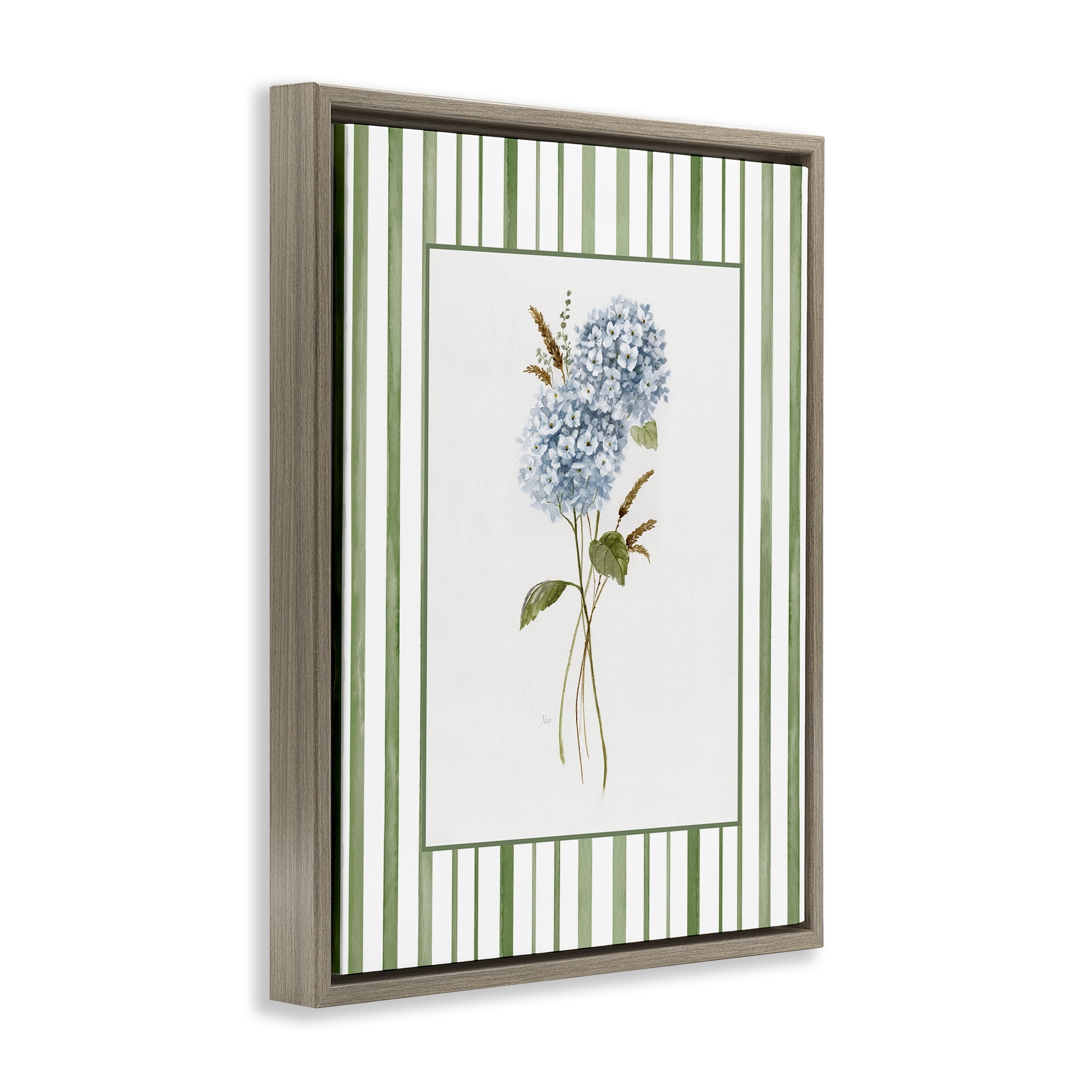 Stupell Industries Blue Hydrangea & Dried Wheat Brown Framed Floater Canvas Wall Art, design by Nan