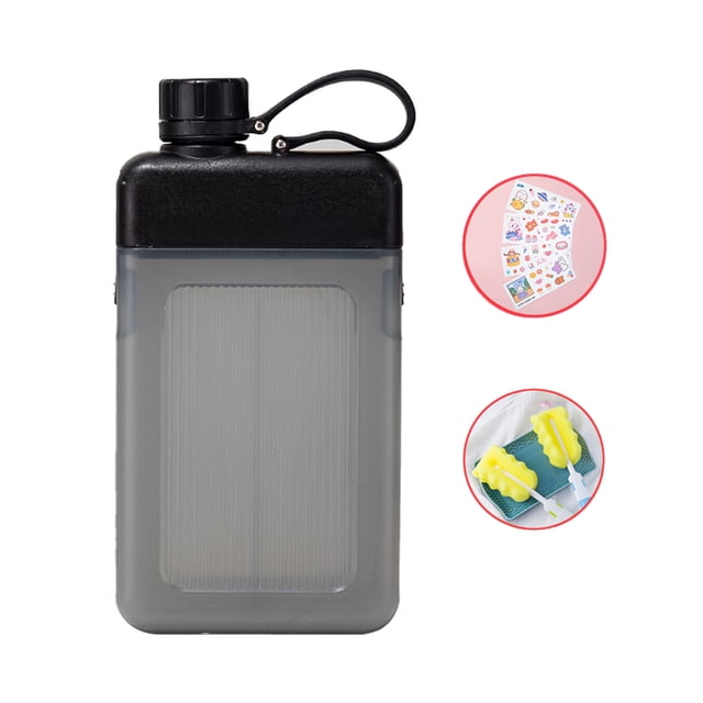 CSChome Bouilloire de Sport 450ml Bouteille de Sport Résistante à la Chaleur, Étanche, Anti-Chute, Transparente, Créative, Carrée, Plate, pour Sports Extérieurs