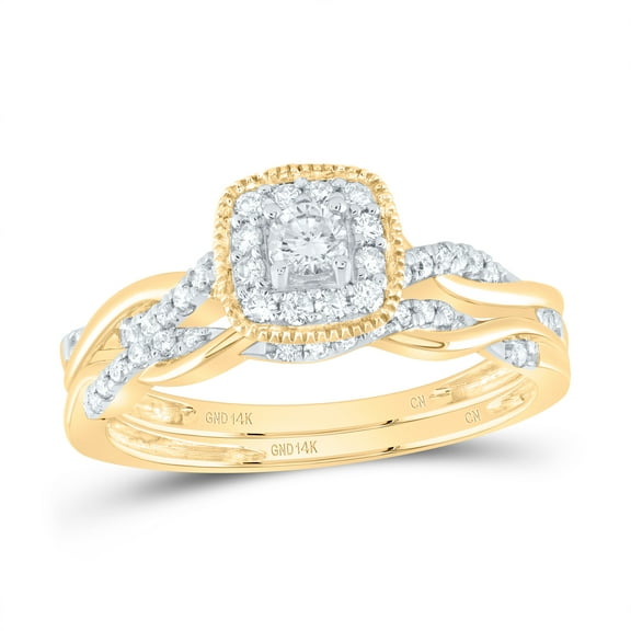 14Kt Yellow Gold 1/3Ctw Natural Diamond Cn Cushion Single Halo Bridal Set, Size 5