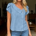 thumbnail image 2 of WEIWEN Cotton Linen Blouses for Women Summer Loose Fit Short Sleeve Tops Asymmetric Button Down V Neck Tees Dressy Casual T Shirts Light Blue, XXL, 2 of 5