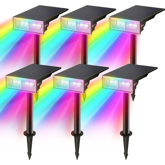 Barrina Solar Spot Lights Outdoor, 24 LEDs RGB Color Changing Solar Landscape Lighting, IP65 Waterproof, Auto On Off Solar Powered Outdoor Light for Yard Garden Lawn Patio Pathway, 6 Pack