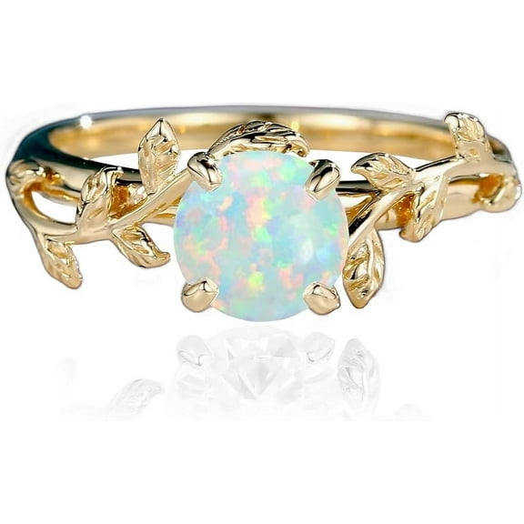 beryl_creation 2.50 Ct Round Cut Fire Opal Wedding Engagement Ring 925 Sterling Silver 14K Yellow Gold Plated For Women's -5