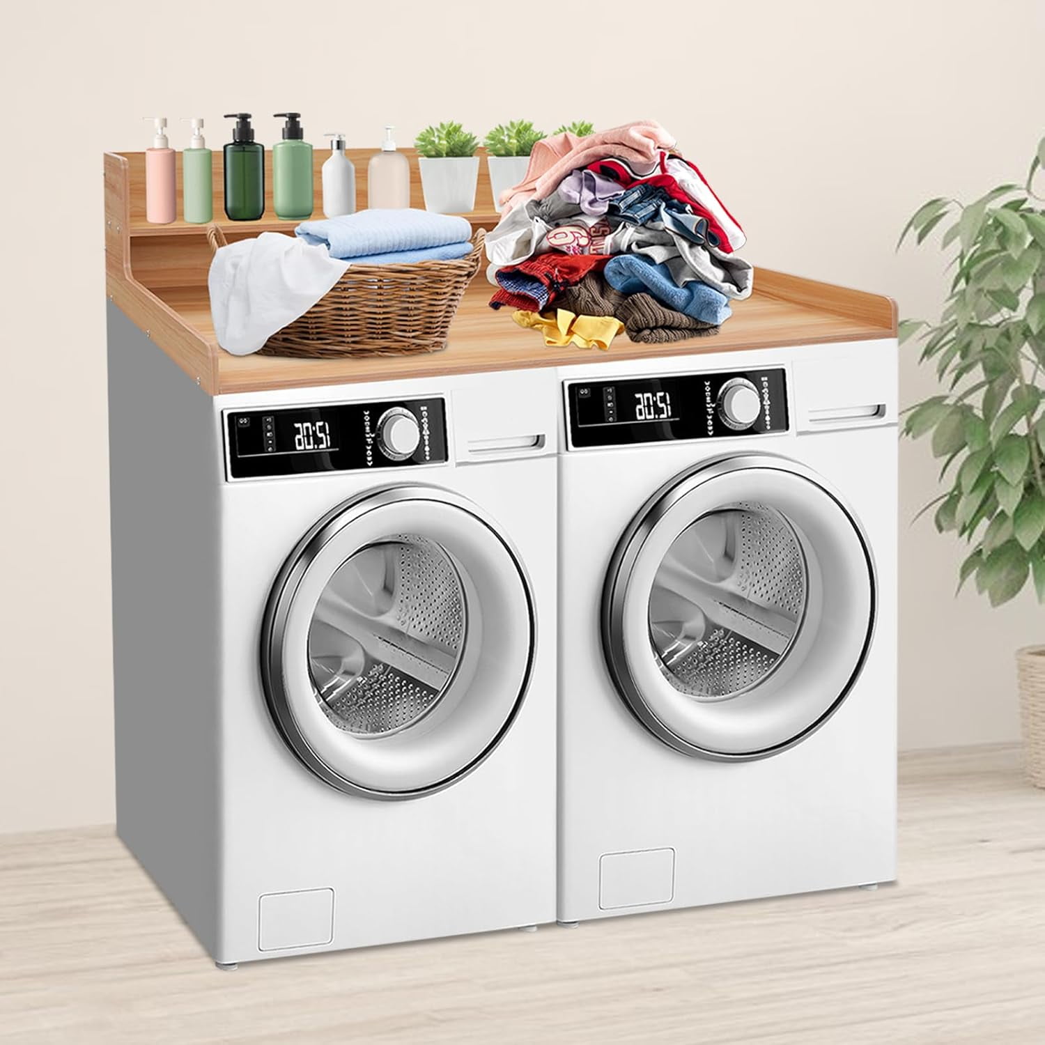 Washer Dryer Countertop, Laundry Machine Countertop with Shelf, Washing Machine Countertop Cover for Laundry Room Bathroom Organization, Extra Laundry Folding Counterspace