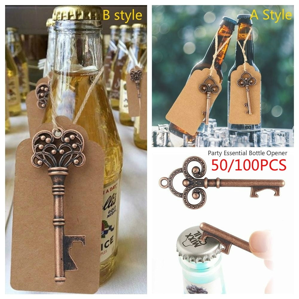 Willstar 50PCS Wedding Party Essential Bottle Opener Vintage Bottle Opener with Tags Wedding Decoration Skeleton Bottle Opener for Party