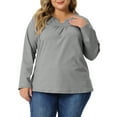 thumbnail image 1 of Tops de mujer plus size Agnes Orinda, camisetas de manga larga con cuello acanalado y recogido, blusas sueltas y casuales, talla 1X, color gris, 1 of 6