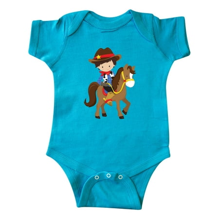 

Inktastic Little Cowboy Cowboy On Brown Horse Brown Hair Gift Baby Boy Bodysuit