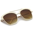 thumbnail image 4 of Women's Crossbar Slim Arms Textured Metal Flat Lens Square Sunglasses 58mm (Gold / Amber), 4 of 4