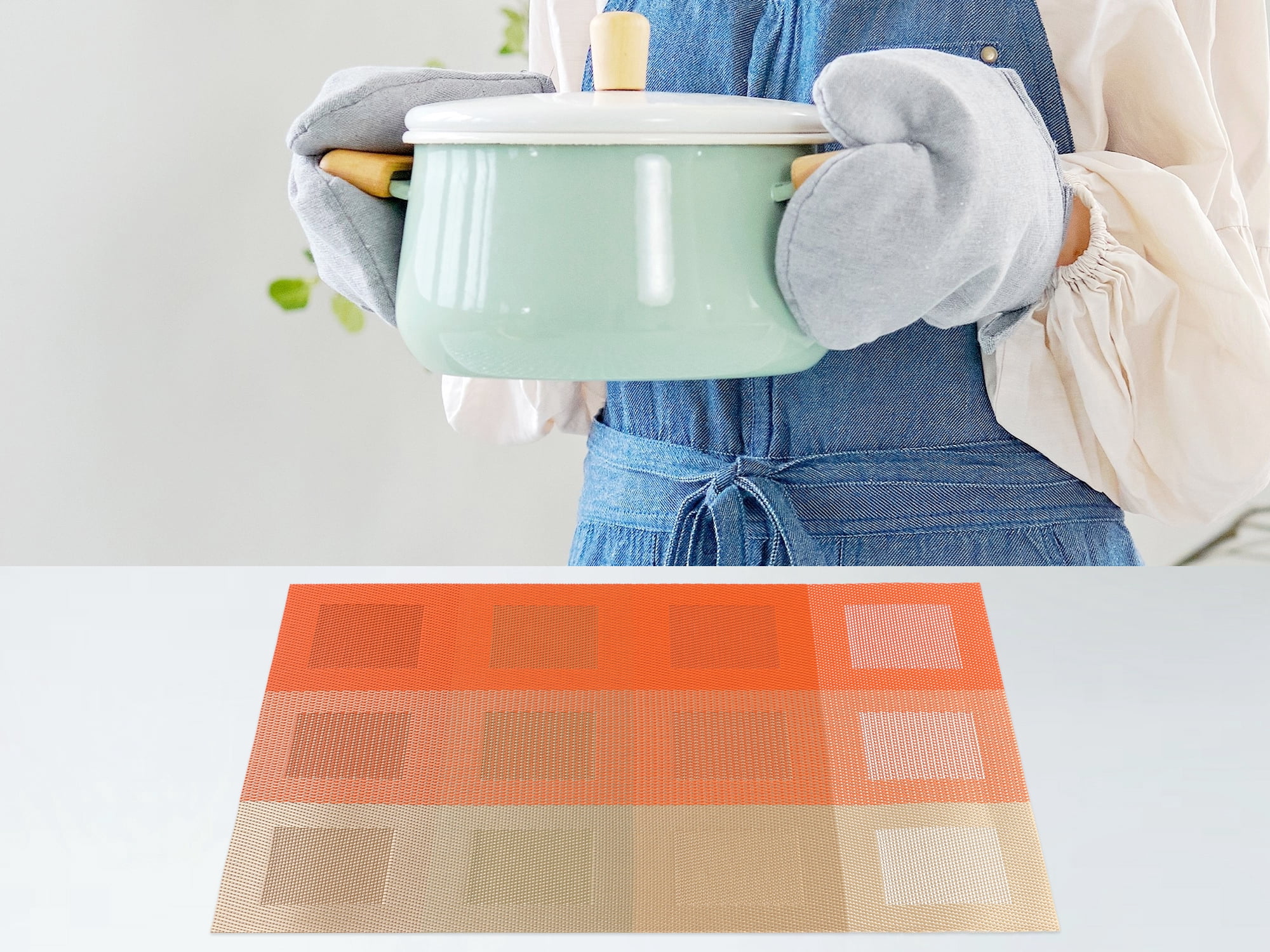 Unique Bargains Placemats Set of 6 for Dining Table Decor Washable Table Mat Gray Orange