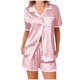 thumbnail image 2 of Pijama informal de poliéster para mujer, blusa lisa de manga corta con cuello vuelto, pantalones cortos a la moda, 2 of 6