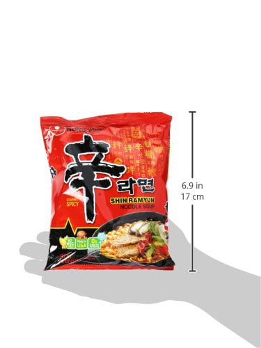 NineChef Set - Nongshim Noodle (16 Pack, Shin Ramyun Noodle Soup , Gourmet Spicy red) plus NineChef Brand Long Handle Spoon