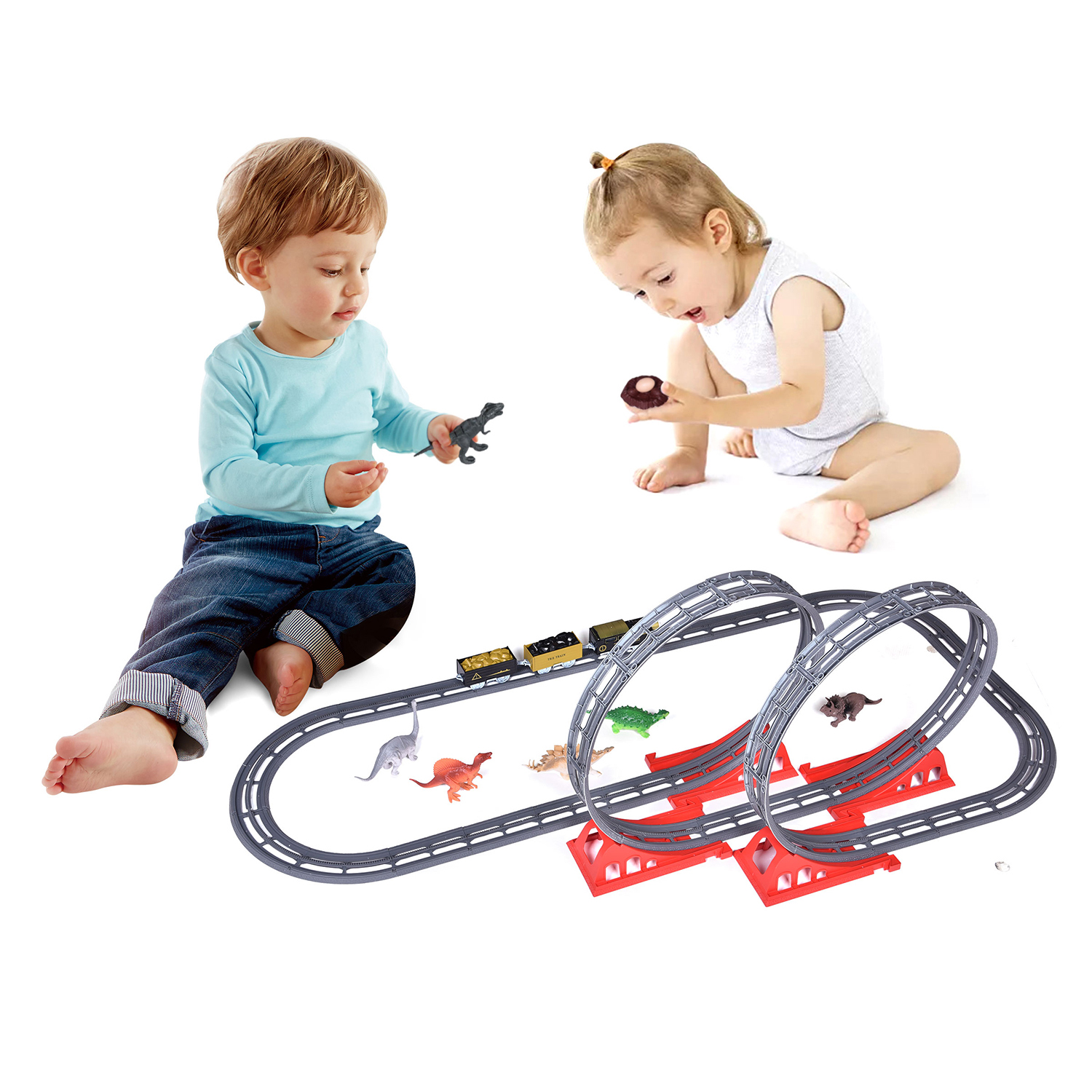 Kids Classic Battery Operated Electric Railway Train Car Track Set for
