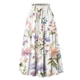 thumbnail image 3 of Women's Casual Drawstring High Waist Floral Pleated Flowy Maxi Skirt Purple Pink XL, 3 of 5
