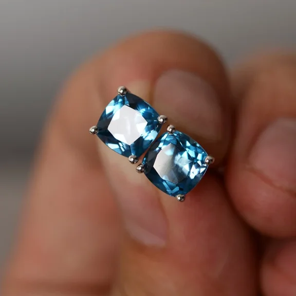 Mangal Jewels 3 Ct Cushion Cut 4mm Aquamarine Solitaire Womens Stud Earrings 14k White Gold Finish