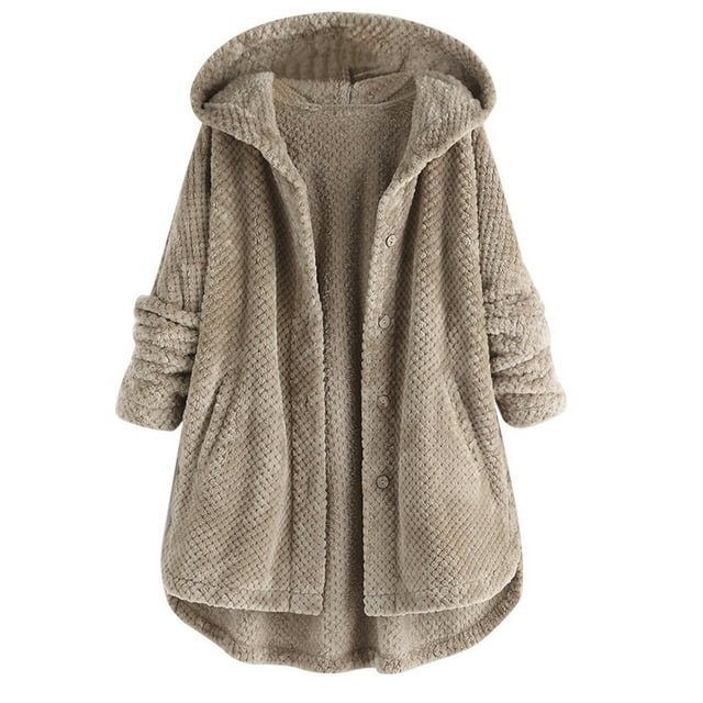 Manteau Long à Capuche pour Femmes avec Boutons devant et Poches Grande Taille pour Temps Froid