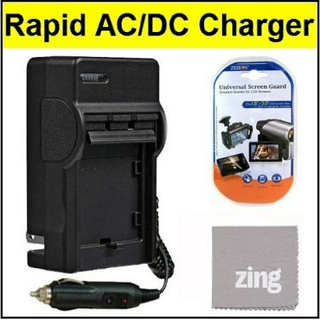 Travel Ac Dc Charger - Olympus VG-160 Digital Camera Battery Charger - AC & DC Compatible Travel Battery Charger + Cleaning Cloth And LCD Screen Protector