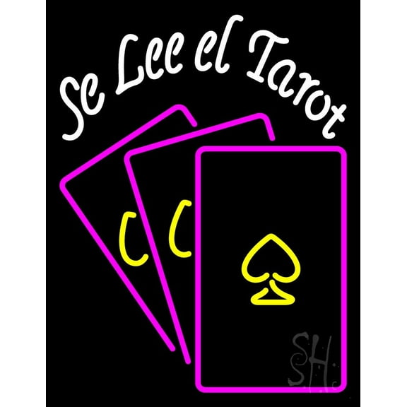 White Se Lee El Tarot LED Neon Sign 31" Tall x 24" Wide - inches Black Square Cut Acrylic Backing, with Dimmer - Bright and Premium built indoor LED Neon Sign for Storefront.