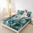 thumbnail image 4 of Manfei Peacock Feather Queen Sheet Sets,Abstract Art Flat Sheet,Green Blue Queen Fitted Sheet For Girl,Microfiber Bedroom Decor,4-Piece, 4 of 7