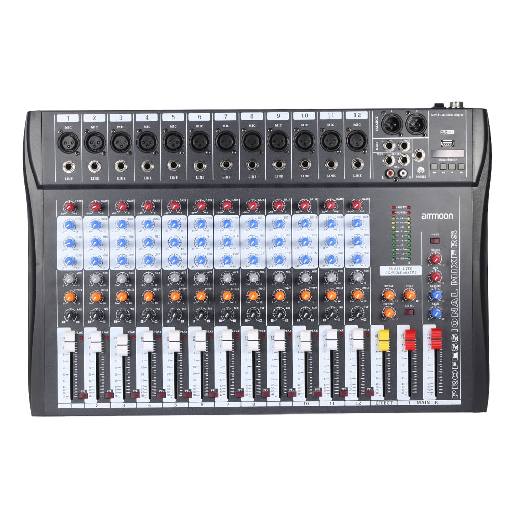 Ammoon 12 Channels Mixer Audio Mixing Mic Line Console USB XLR Input 3 ...