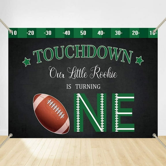 Touchdown One Birthday Backdrop Our Little Rookie is Turning One Football 1st Birthday Background Sports Baby Decorations Copper Grommets Banner