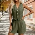 thumbnail image 2 of RMGVDSD Women's Linen Set Summer Casual Commuting Vest And Shorts Set V Neck Vest Shorts Work Suit Sets Women Fashion Travel Outfits, 2 of 5