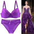 thumbnail image 2 of FUNUONY Women's Underwire Lace Bras Pu Sh Up Bra and Bikini Pan Ties Sets Push Up Bra and Panty Sets for Women Underwear Sets for Women Full Coverage Bra Purple 95B, 2 of 9