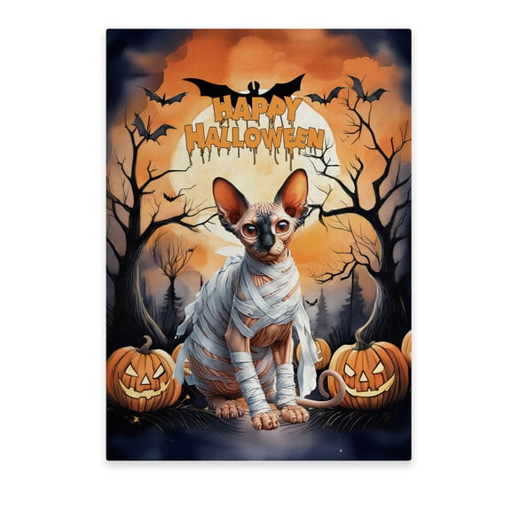 Mummy Sphynx Happy Halloween with Pumpkins Bats Spooky Fun Vertical Matte Canvas Poster Cat Lover Kitten Owner Gifts Idea Wall Art Home Decor - 00019