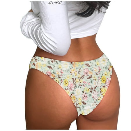 

Qcmgmg Women s Bikinis Seamless Breathable Print Underwear Stretch Low Waisted Panties XL