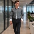 thumbnail image 4 of AZoiNM Men's Embroidered Long Sleeve Casual Shirt Loose Fit Button Down Polyester Top, 4 of 11