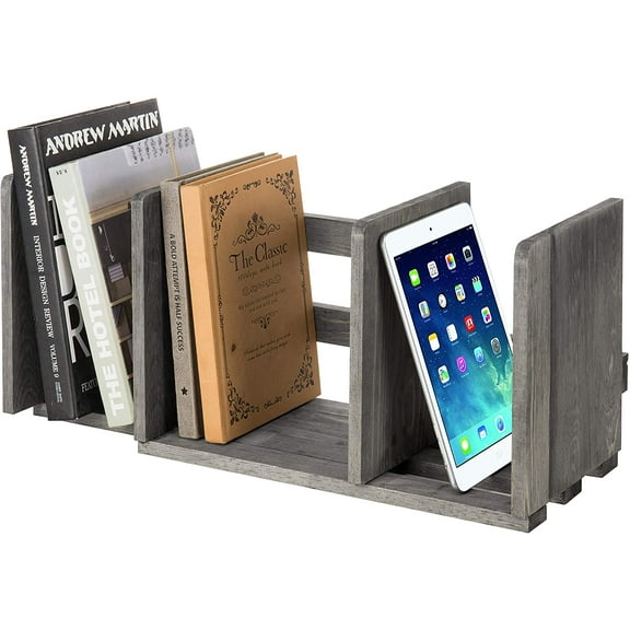 MyGift Expandable Gray Wood Desktop Bookshelf Organizer