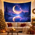 thumbnail image 3 of Crescent Moon and Pine Trees Over a Calm Lake, Dreamy Celestial Fantasy for Nature Lovers, Night Sky Art Decor, Birthday Gift, Tapestry Wall Hanging for Bedroom and Living Room, 3 of 7