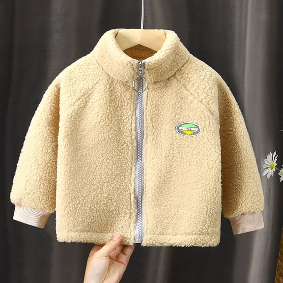 qILAKOG Toddlers Boys Girls Sherpa Fleece Zip Jacket Children's Teddy Fleece Top Zipper Jacket With Flannel Double-Sided Fleece Top Jacket Beige 8 Years