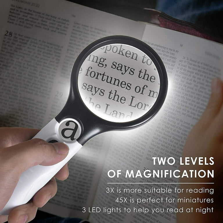 1 Pcs Magnifying Glass With Light,3x ,45x Handheld Magnifier,led Lighted  Magnifying Glass For Reading Small Prints,coins,map,jewelry,hobbies Crafts