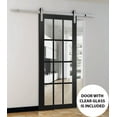 thumbnail image 3 of Sturdy Barn Door | Felicia 3355 Matte Black with Clear Glass | 6.6FT Rail Hangers Heavy Hardware Set | Solid Panel Interior Doors, 3 of 6