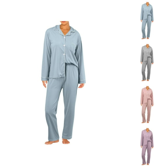 Pajamas for Women Set 2025 Soft Loungewear Long Sleeve Button Collared Night Shirt Pants Pjs Set Womens Pajama Sets